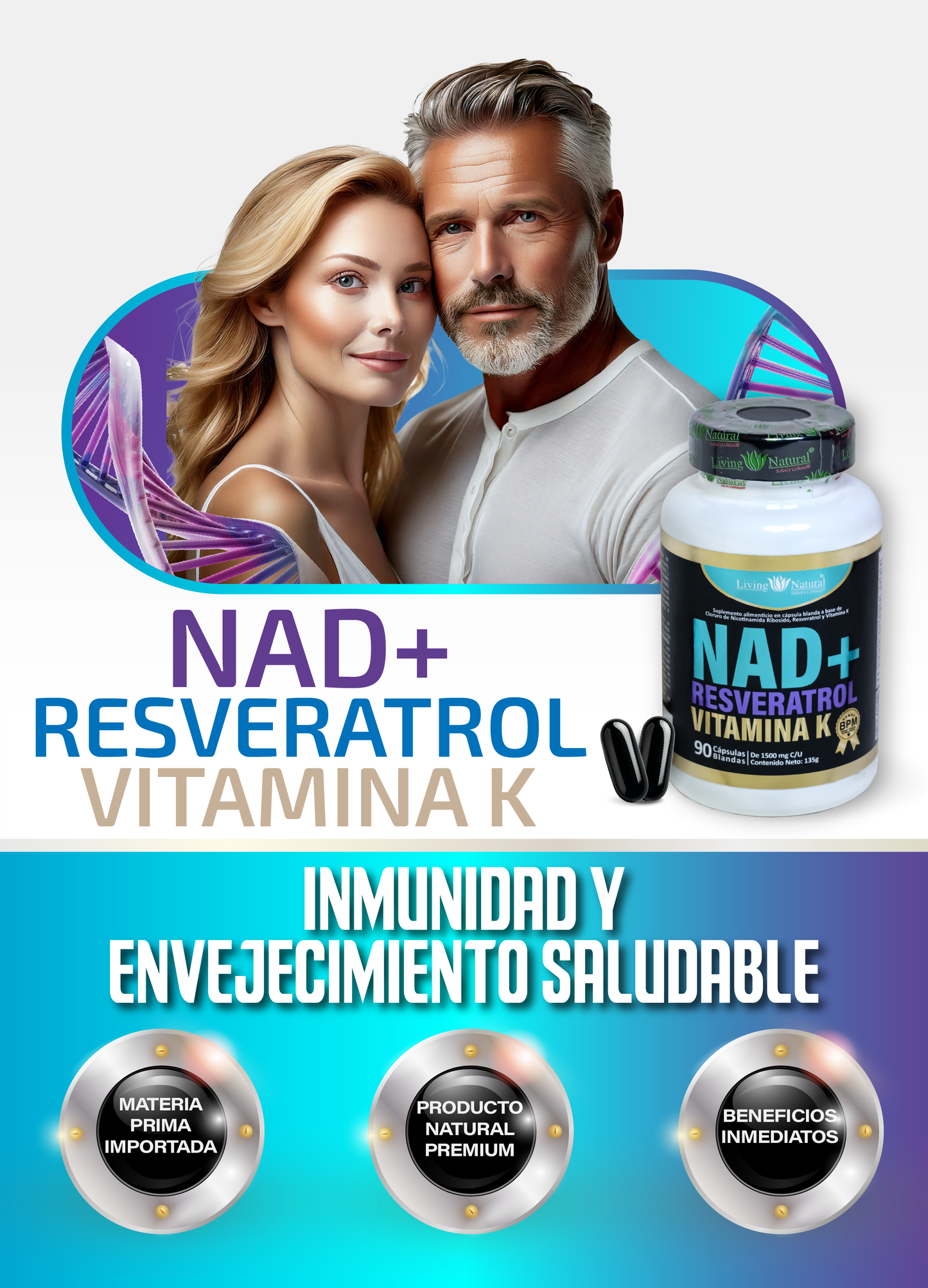 NAD+ RESVERATROL+ VITAMINA K 1500mg | X90
