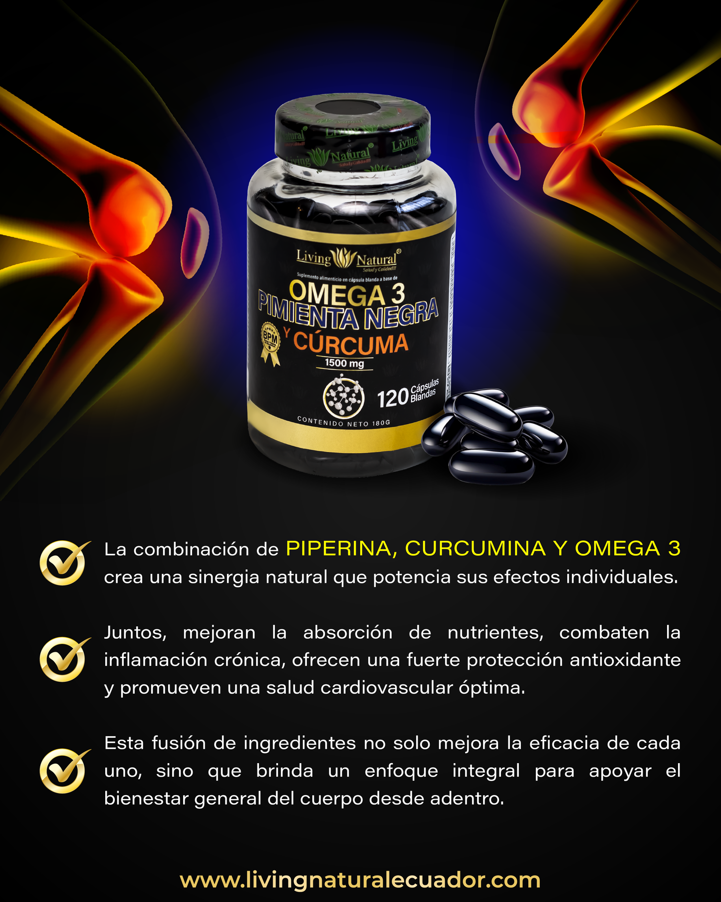 OMEGA, PIMIENTA Y CÚCUMA- CÁP BLANDAS - FRASCO - X100 - 1500mg
