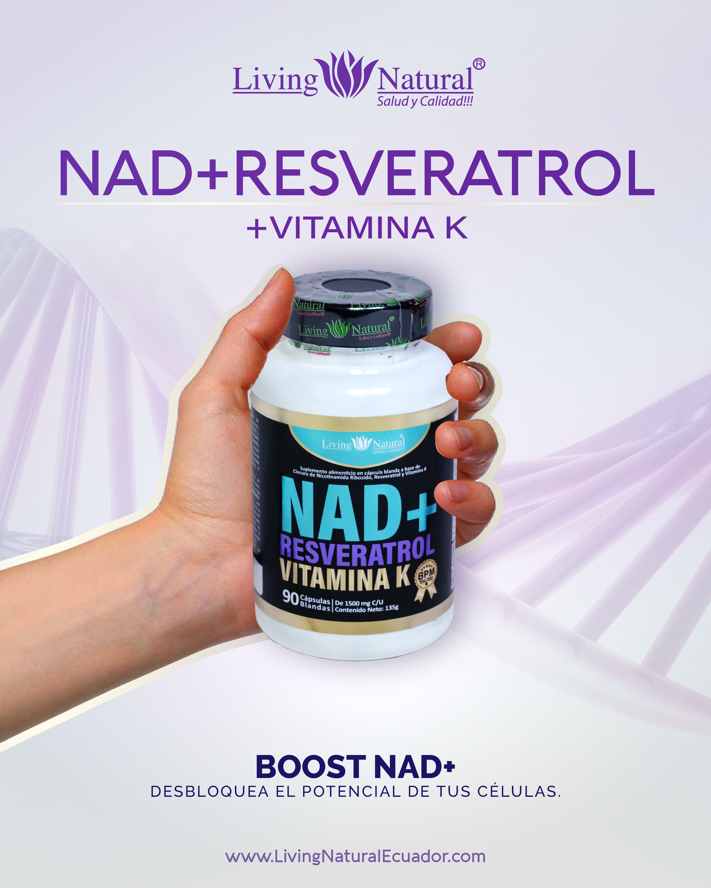 NAD+ RESVERATROL+ VITAMINA K 1500mg | X90