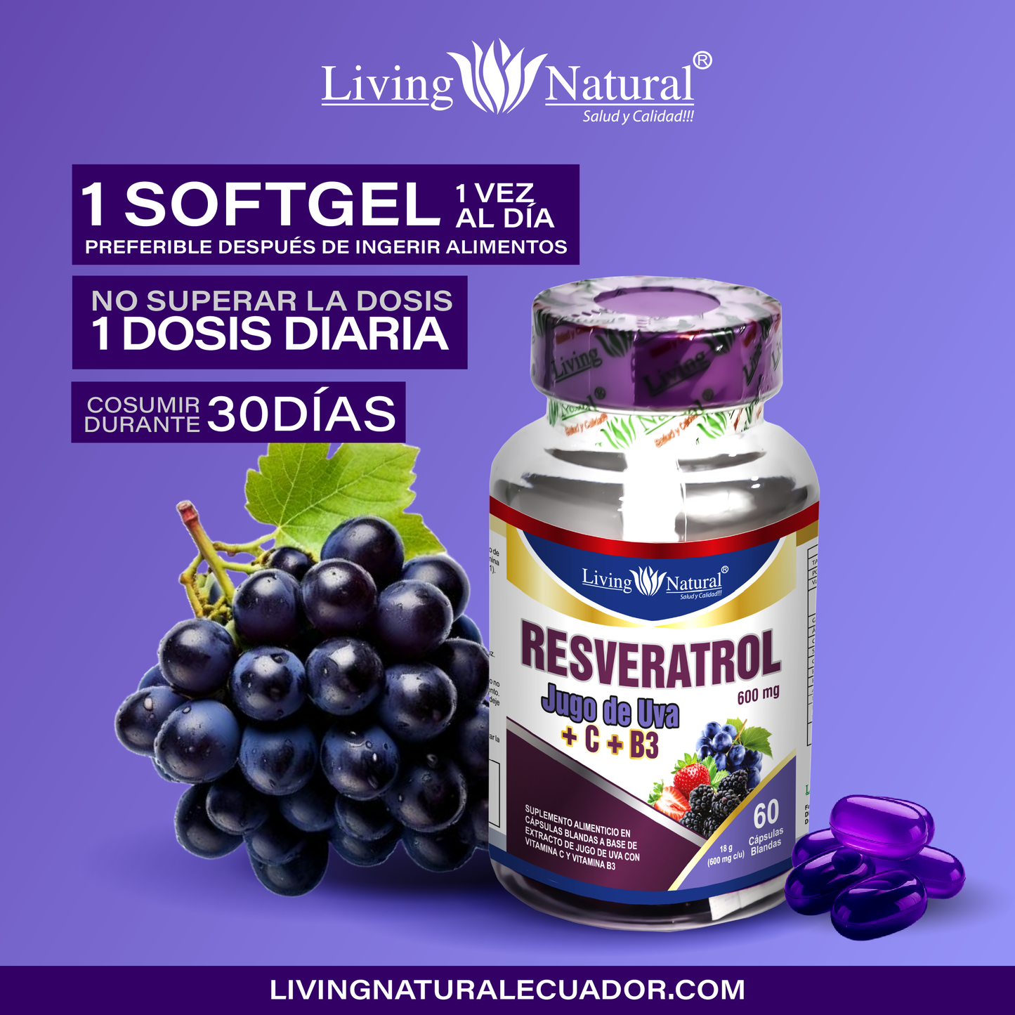RESVERATROL CÁPSULA BLANDA FRASCO | X30, X60 | 600 mg