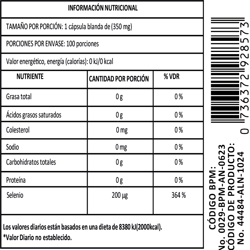 SELENIO 350 MG / 100 CÁPSULAS BLANDAS