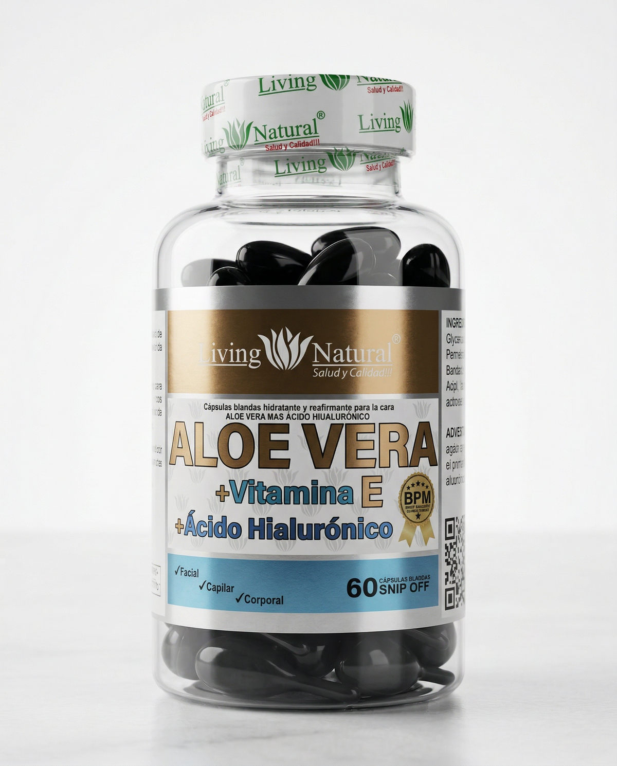 ALOE VERA FACIAL + ÁCIDO HIALURONICO | 600 mg | 60X