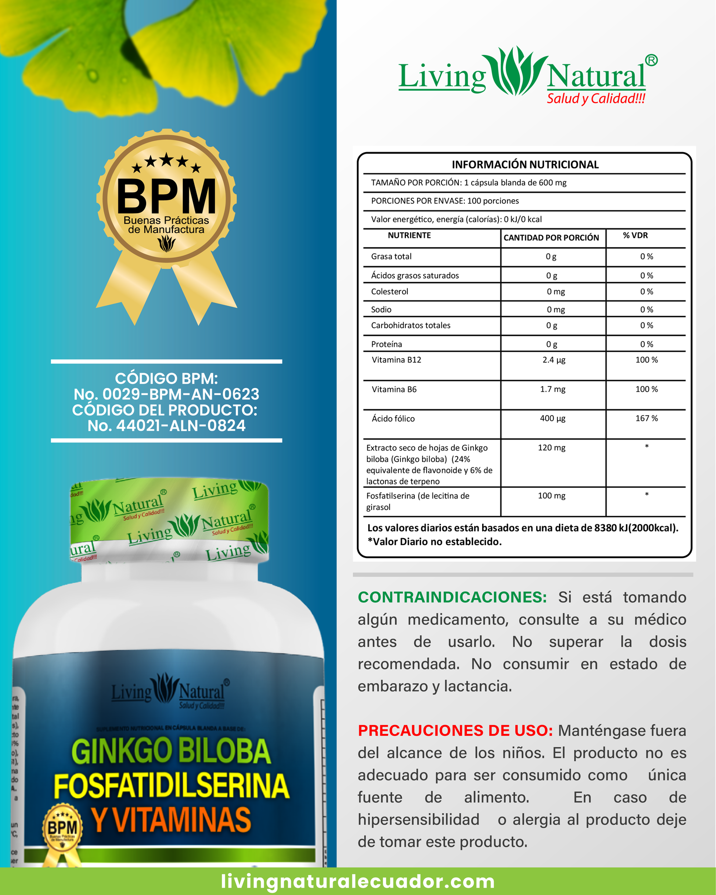 GINKGO BILOBA, FOSFATIDILSERINA Y VITAMINAS X 100