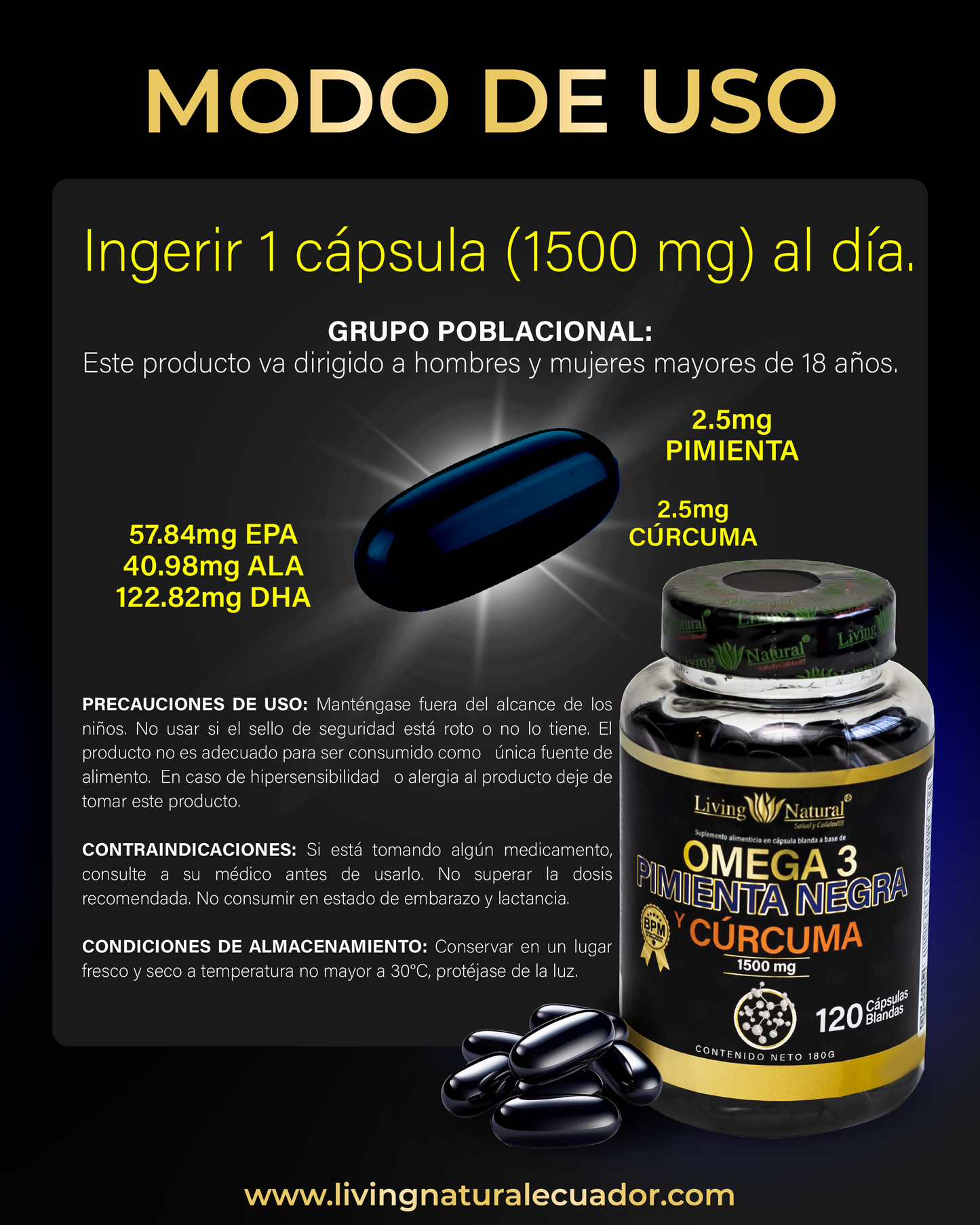 OMEGA, PIMIENTA Y CÚCUMA- CÁP BLANDAS - FRASCO - X100 - 1500mg
