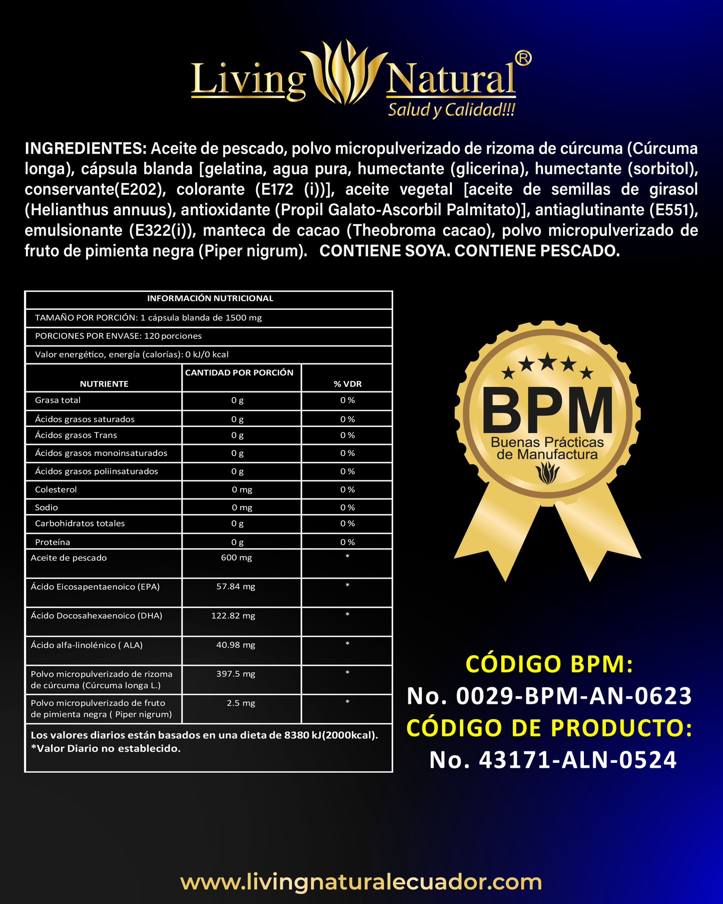OMEGA, PIMIENTA Y CÚCUMA- CÁP BLANDAS - FRASCO - X100 - 1500mg
